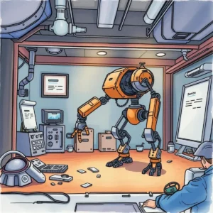 Robot in a research lab demonstrating kinematic behaviors for analysis.