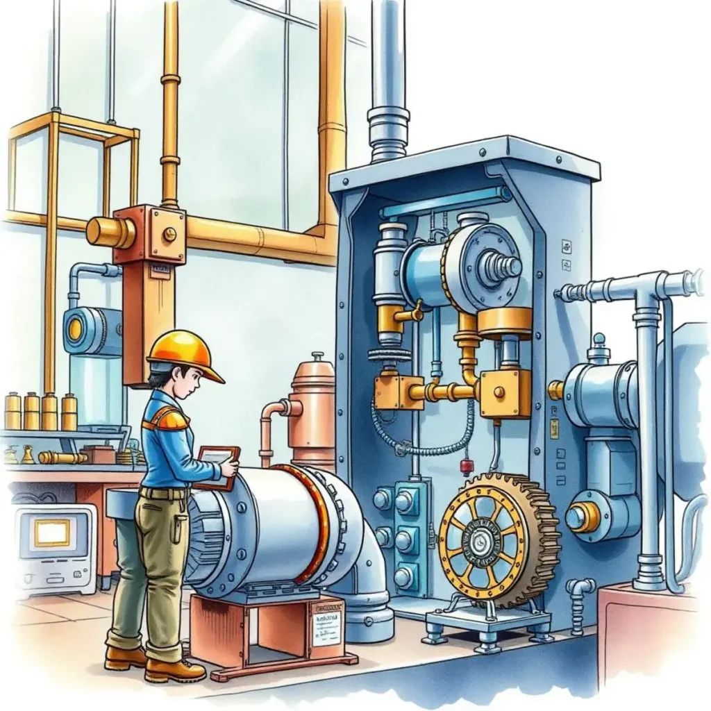 Mechanics language model interface: Process mechanics-related text inquiries 1 A mechanical engineer examines equipment in a workshop, demonstrating the Mechanics Language Model Interface.