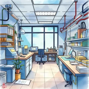 Modern research office with tools for document creation.