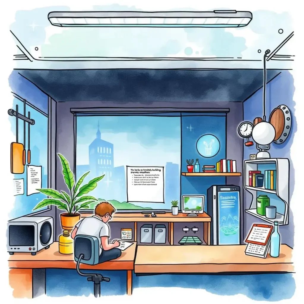Research question innovator: Transform ideas into testable research questions 1 A creative workspace depicting a person brainstorming research questions in an innovative environment