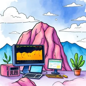 Vibrant illustration of monitors displaying resource allocation analytics in it.