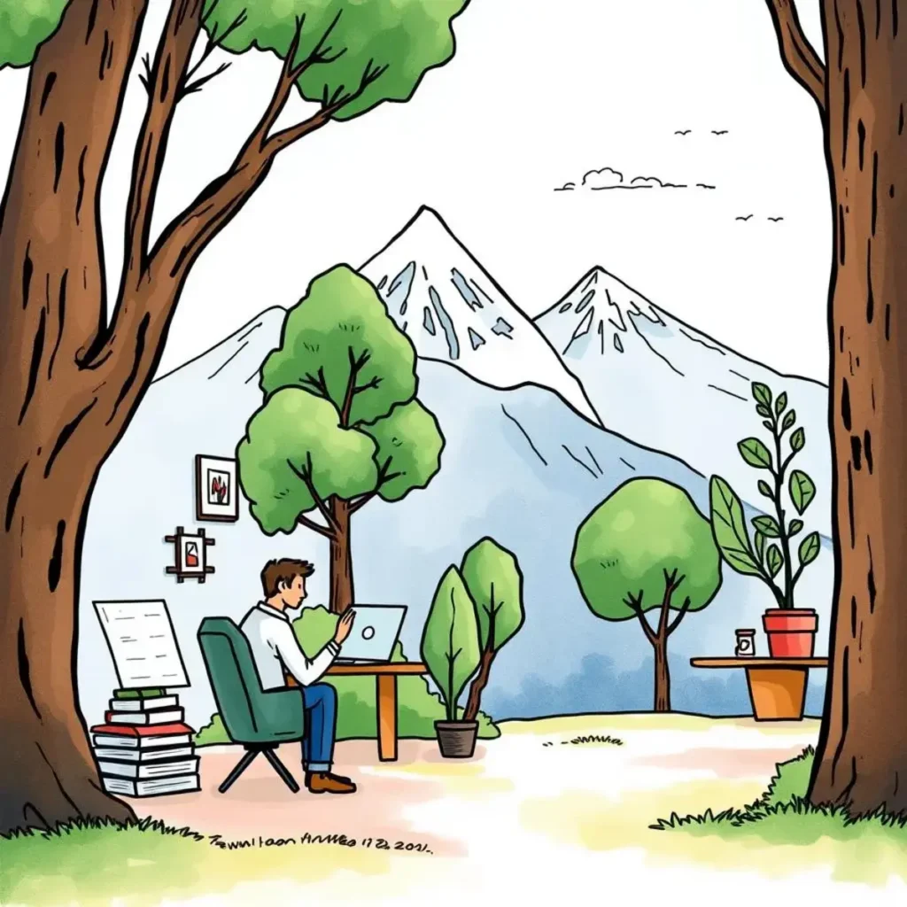 Resource availability forecaster: Predict resource availability trends for planning 1 Person using a laptop outdoors, surrounded by trees and mountains.