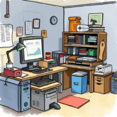 Illustration of a well-organized workstation for resource analysis.