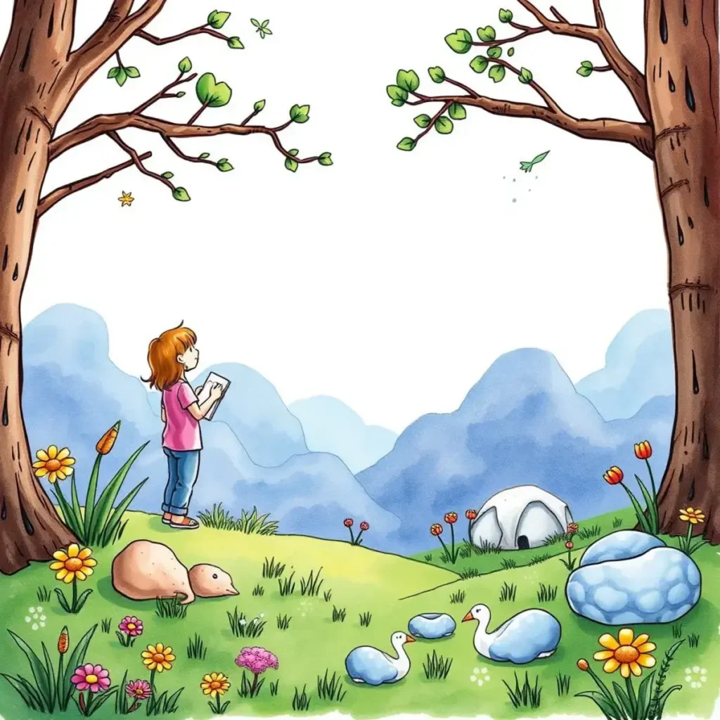 Response categorizer: Categorize user responses for easier analysis 1 Child observing nature and recording insights in a peaceful scene.