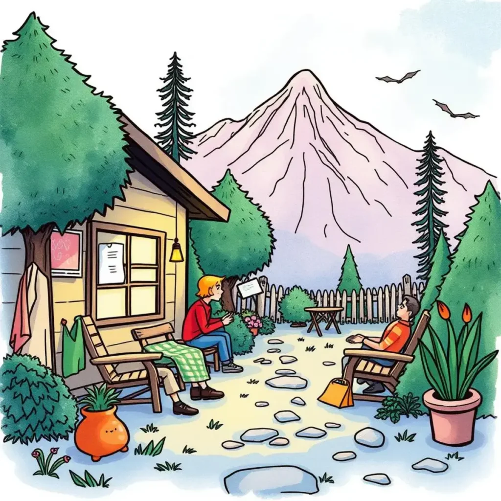Response optimizer: Generate improved responses to customer feedback 1 Two people discussing feedback in a serene outdoor setting with mountains.
