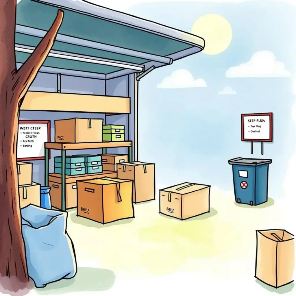 Return instruction assistant: Generate step-by-step return instructions for customers 1 A bustling returns area with organized boxes and recycling bins.