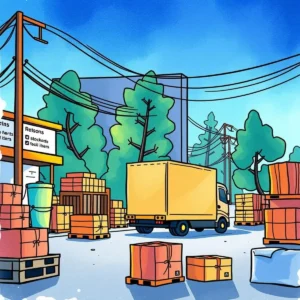 Inventory restoration notifier: Notify updates on restocked returned items 4 Inventory Restoration Notifier tool showcasing a busy warehouse with boxes and a delivery truck