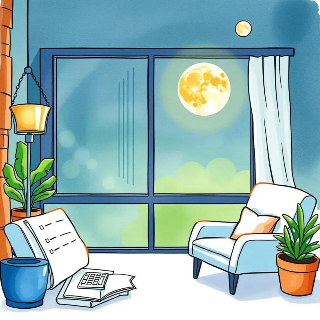 Feedback-oriented revenue adjuster: Adjust forecasts based on feedback submissions 1 A cozy workspace by a window with moonlit view.