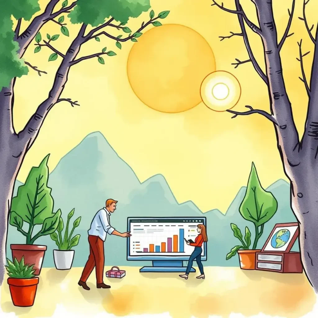 Forecast data translator: Convert raw data into understandable forecast summaries 1 Professionals discussing revenue forecasts with visual data presentation outdoors.