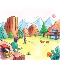 A scenic illustration depicting data analysis in a tranquil outdoor setting.