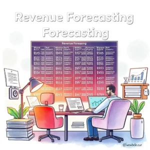 Revenue information compiler: Assemble text data for revenue forecasting 3 Revenue forecasting chart being analyzed by a professional in a financial workspace.
