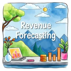 Colorful illustration depicting revenue forecasting tools and analytics.