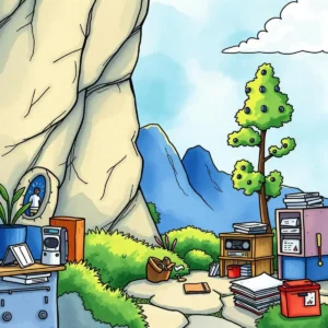 Review readiness checker: Assess documentation for approval preparedness 9 A colorful illustration of an outdoor workspace with documentation and tools for the Review Readiness Checker tool.