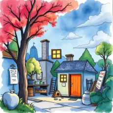 Illustration of a facility showcasing risk assessment and asset management tools.