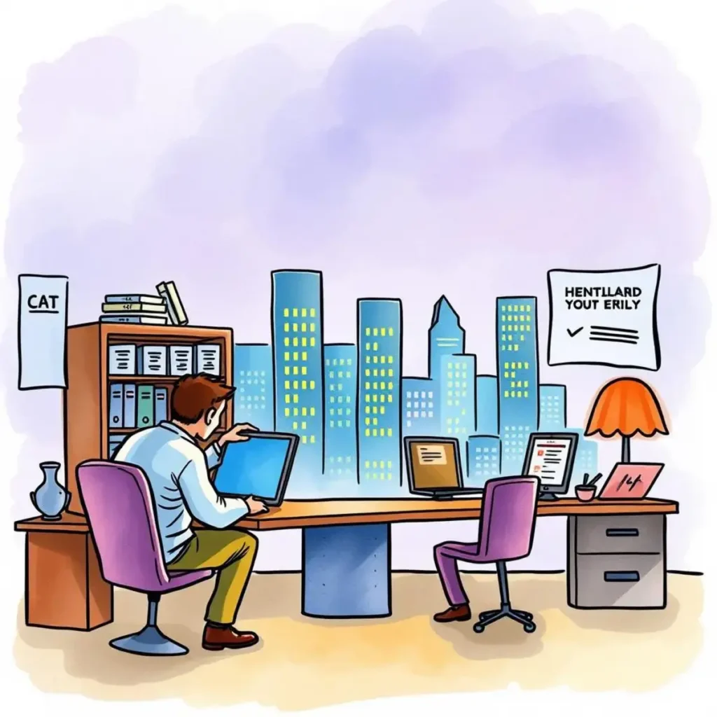 Risk assessment summarizer: Summarize potential risks from audit results 1 Person analyzing audit results in office with city skyline view.