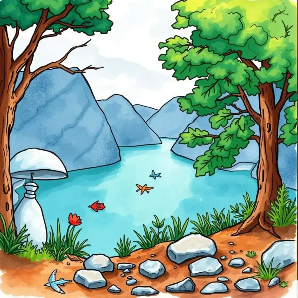 Risk assessment trend analyzer: Identify patterns in environmental risks 1 Colorful landscape featuring a serene lake surrounded by trees and rocks.