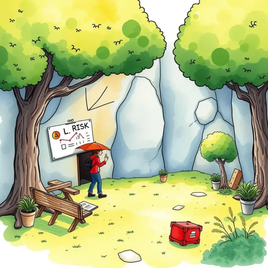 Risk response plan generator: Create structured action plans for risks 1 A person enters a risk assessment area under trees.