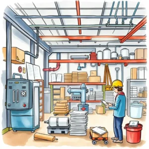 Worker analyzing data in a manufacturing environment for performance improvement.