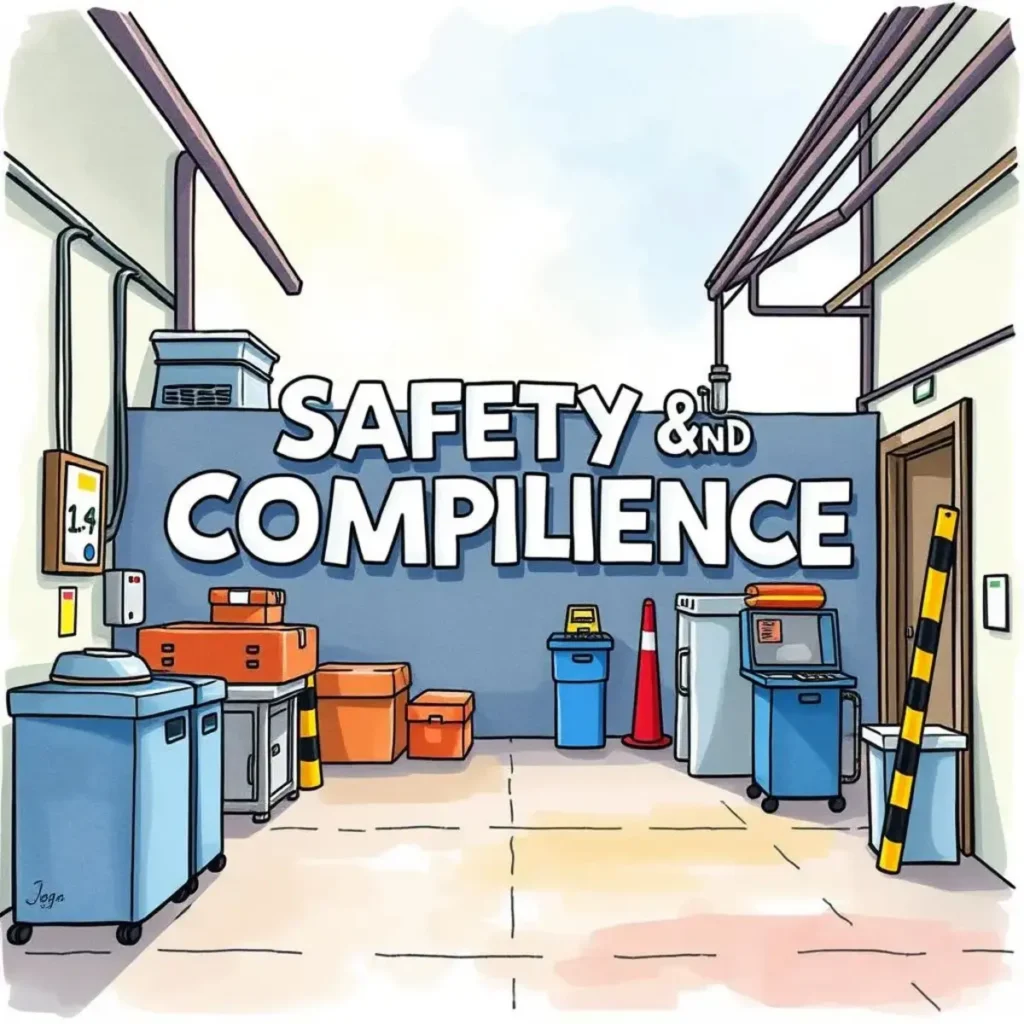 Safety protocol validator: Validate text against safety standards and regulations 1 Illustration of a safe workplace promoting safety and compliance standards.