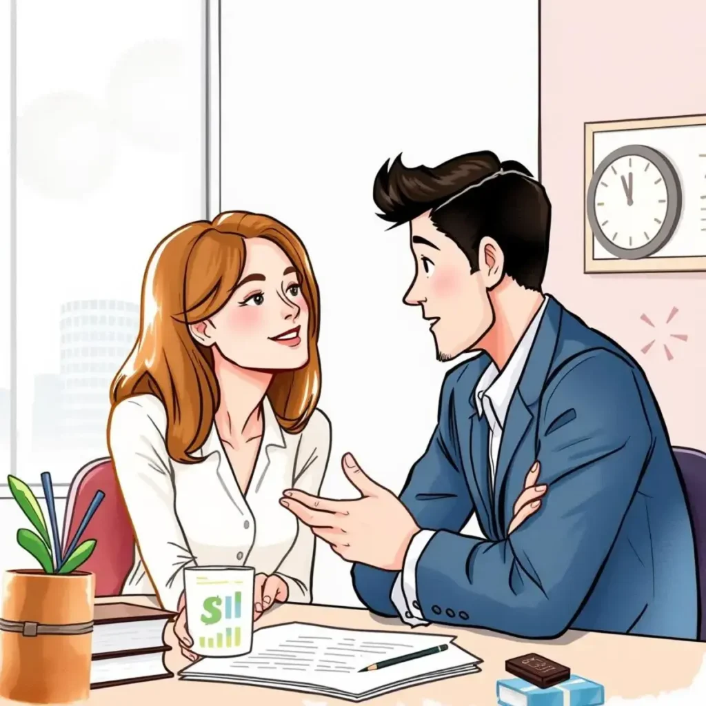 Salary benchmark analyzer: Generate competitive salary benchmarks based on industry data 1 Professionals discussing salary benchmarks in a modern office setting.
