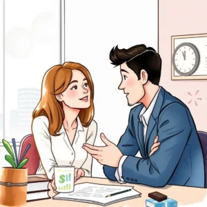 Professionals discussing salary benchmarks in a modern office setting.