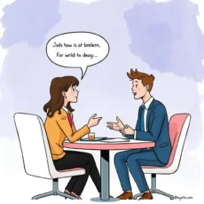 Two professionals discussing salary expectations at a negotiation meeting.