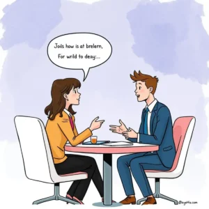 Two professionals discussing salary expectations at a negotiation meeting.