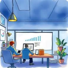 Sales professionals using a calculator for bonus performance analysis.