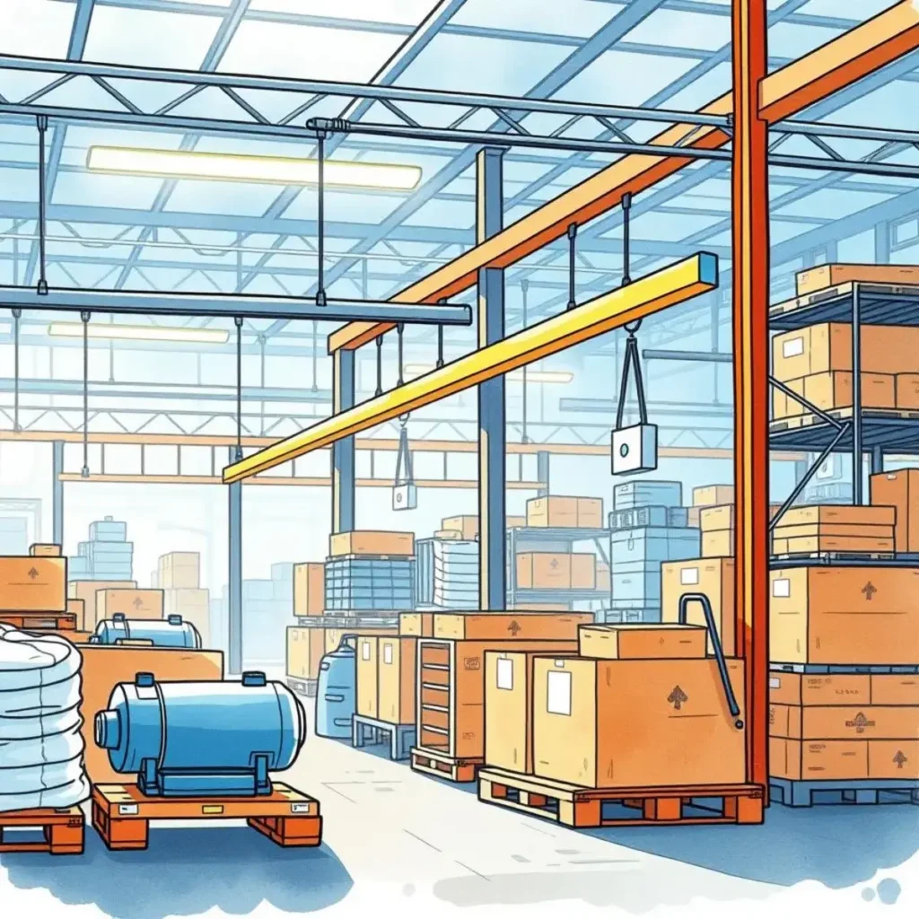 Sales demand mapper: Visualize customer data for production planning 1 Visual representation of a warehouse filled with organized boxes and equipment for production planning