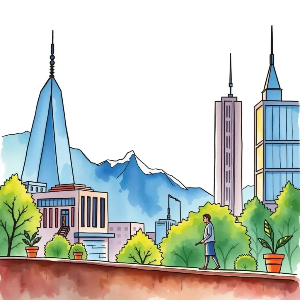 Scenario trend explorer: Identify trends through scenario-based financial forecasting 1 A person walks through a vibrant cityscape illustrating financial trend exploration.