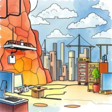 A digital workspace depicting an IT setup for creating risk matrices in a construction-themed environment.