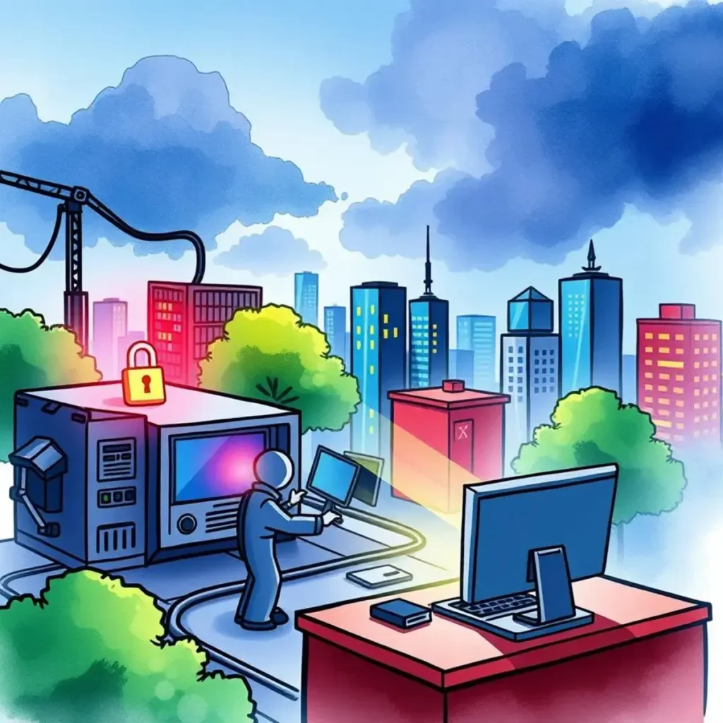 Threat evaluation assistant: Assess threats based on user-defined parameters 1 A digital illustration of a secure IT environment with a locked server and an analyst at work.