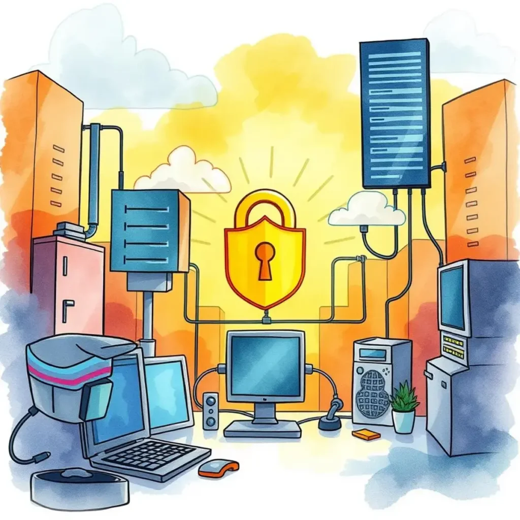Protection layer evaluator: Evaluate effectiveness of protection layers used 1 Illustration of interconnected devices showcasing security evaluation tools.