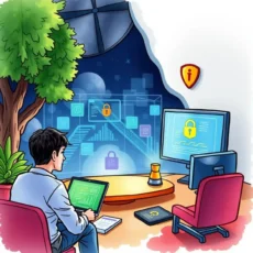 A cybersecurity analyst evaluating security risks with digital tools.