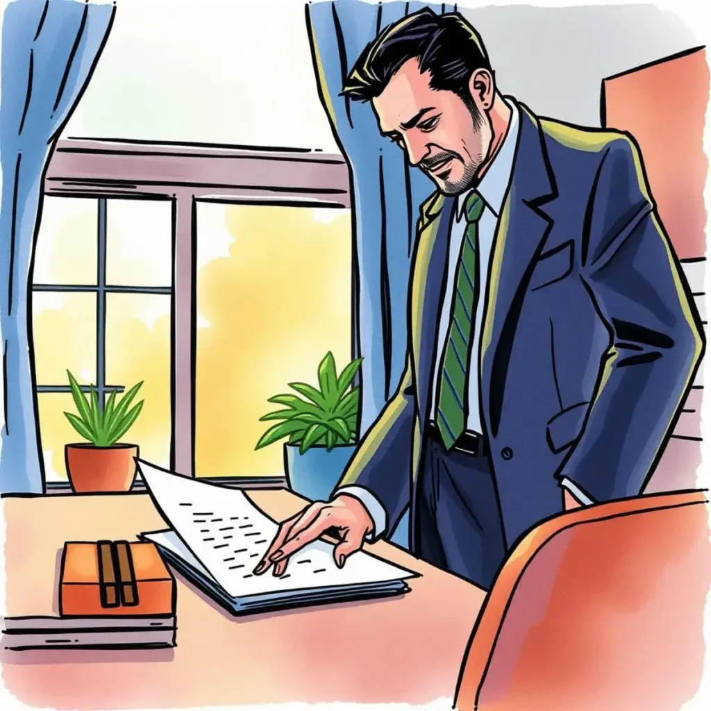 Sensitive data encryptor: Encrypt documents for secure access 1 A professional man reviewing documents in an office with a focus on confidentiality.