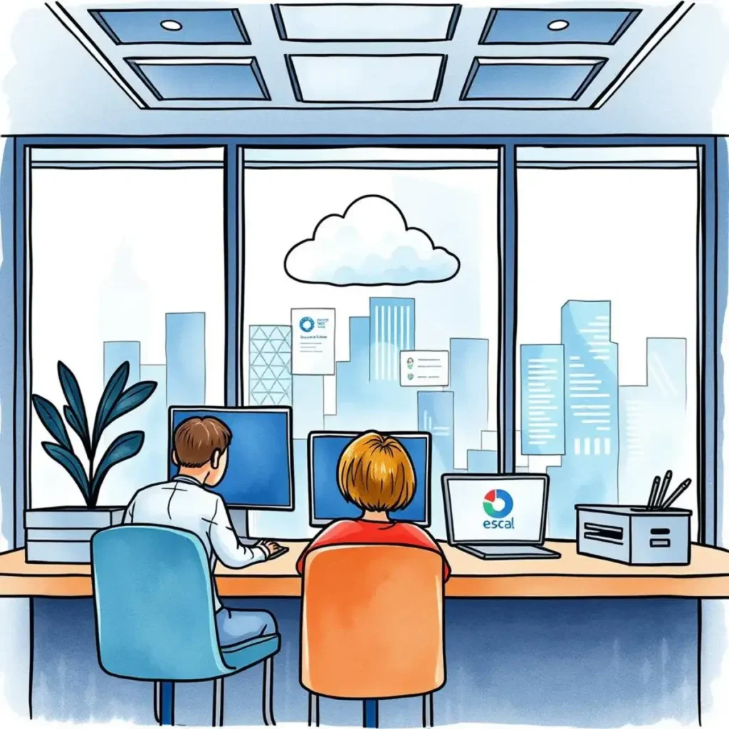 Service description writer: Create clear descriptions of IT services 1 Two professionals collaborate at a desk with it service visuals.