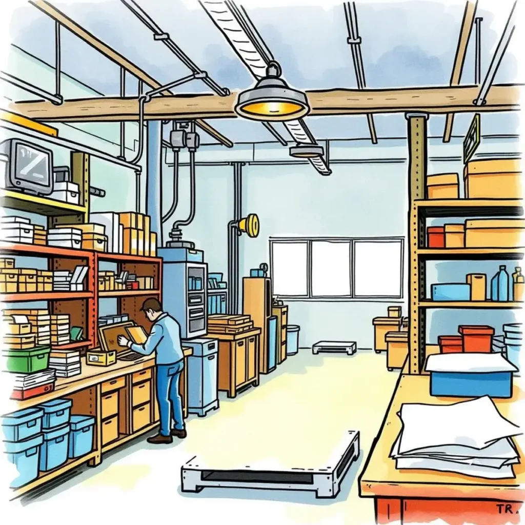 Shine improvement ideas: Suggest enhancements for workplace shine practices 1 Illustration of a organized workspace focused on efficiency improvements.
