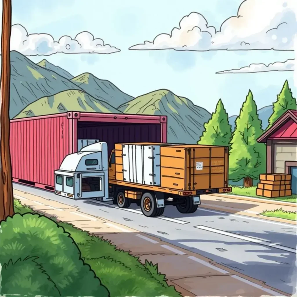 Shipping load optimizer: Maximize cargo efficiency using input data 1 A truck transporting cargo containers along a road surrounded by mountains and greenery.