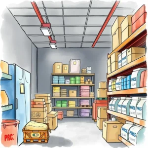 Illustration of a well-organized warehouse showcasing inventory management practices.
