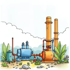 Colorful illustration of industrial equipment for process analysis in engineering.