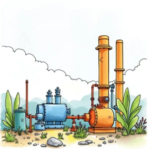 Colorful illustration of industrial equipment for process analysis in engineering.
