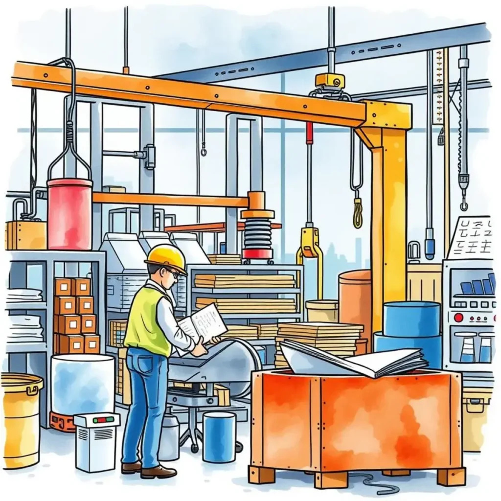 Employee assessing processes in a manufacturing environment to optimize efficiency.
