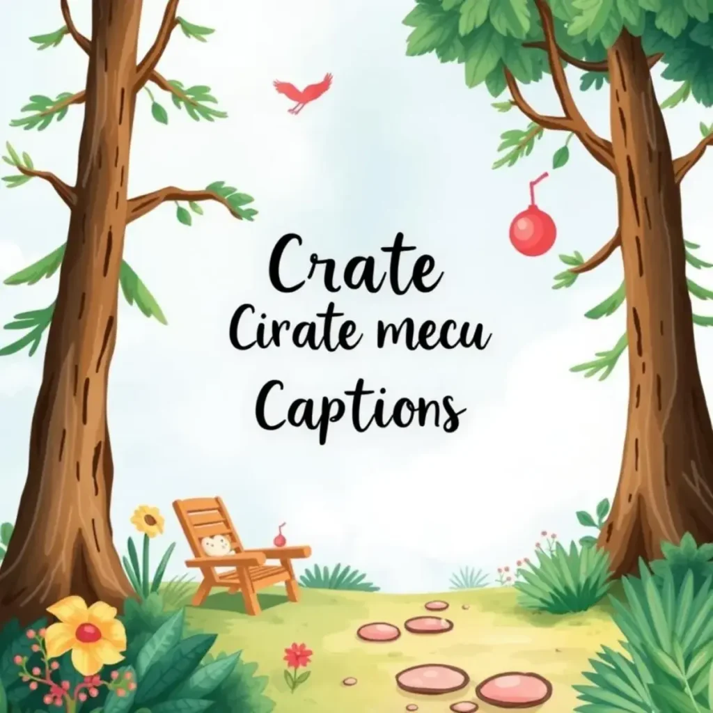 Caption creator: Craft engaging captions for posts instantly 1 Colorful illustration of a tranquil nature scene with caption creation theme.