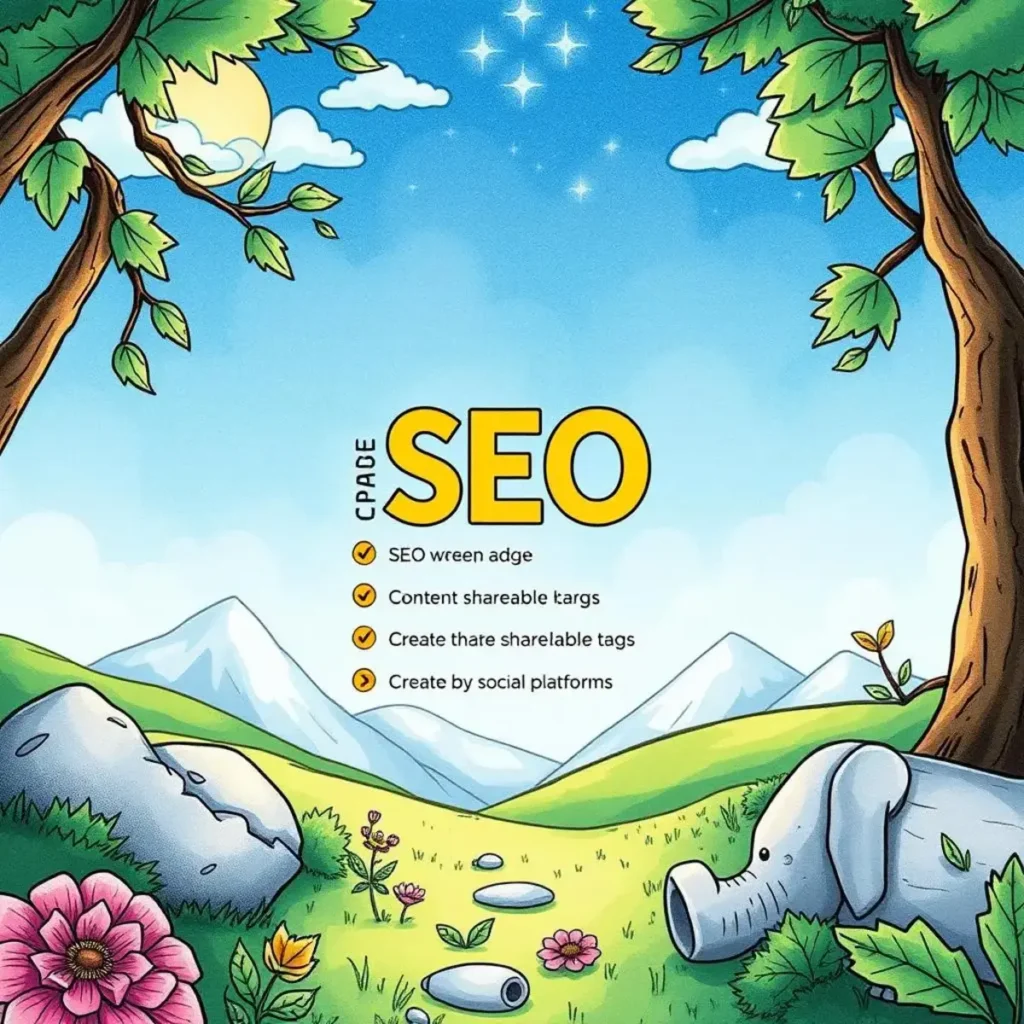 Social media meta tag maker: Create shareable tags for social platforms 1 Colorful illustration of a serene landscape representing seo and social media tags.