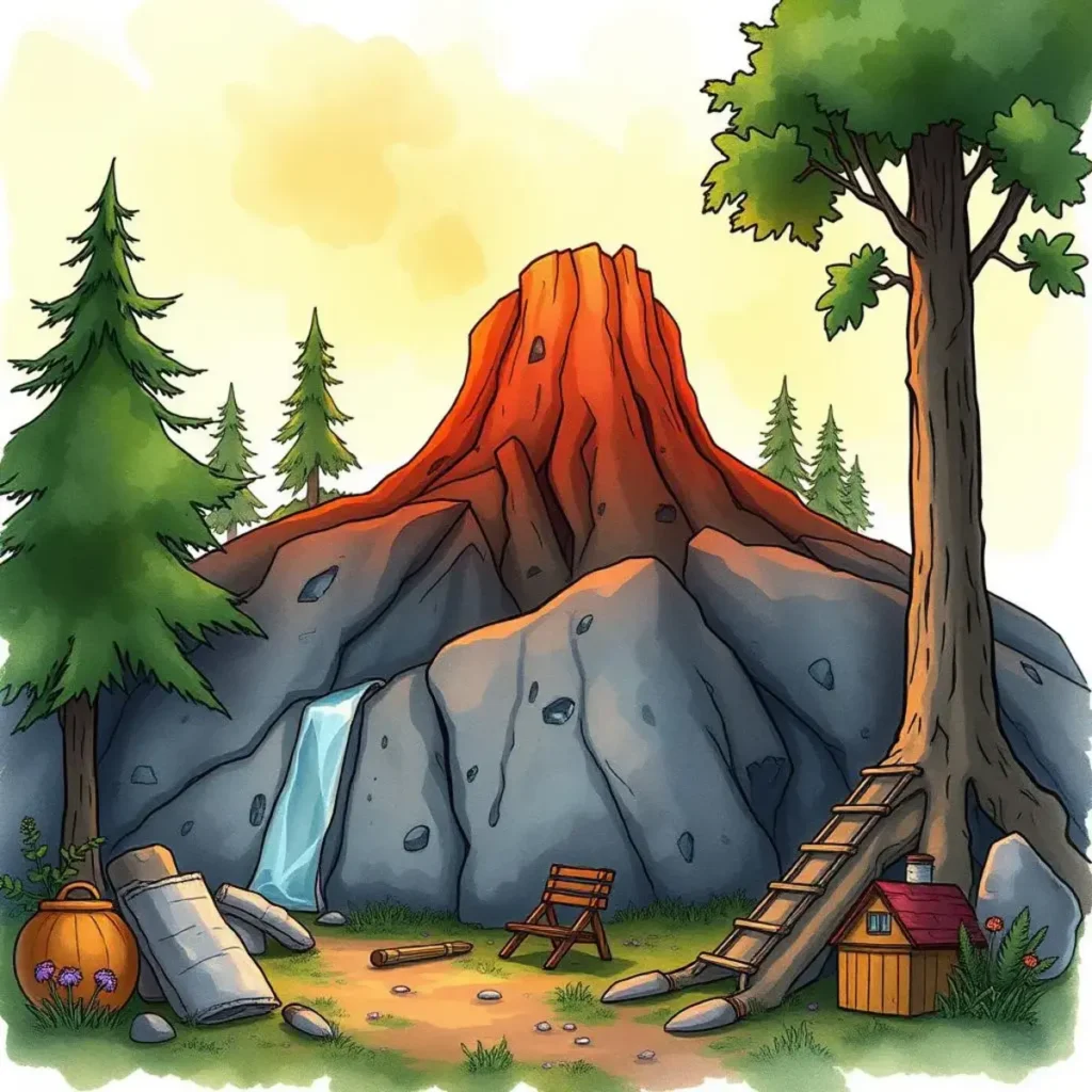 Solution impact analyzer: Analyze potential effects of proposed solutions 1 Volcanic landscape with trees, a waterfall, and a rustic setting for analytical exploration