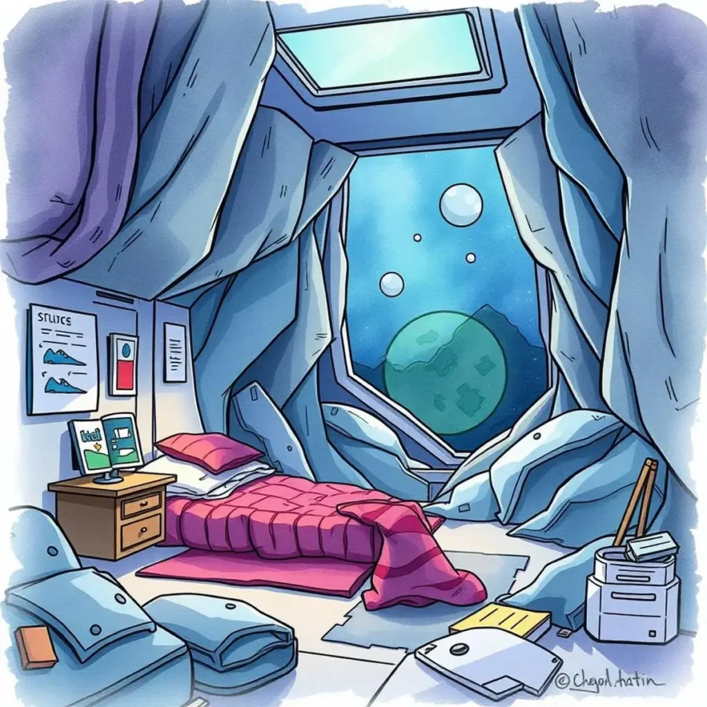 Update log creator: Create log entries for space updates 1 Cozy space-themed room with a view of planets and stars.