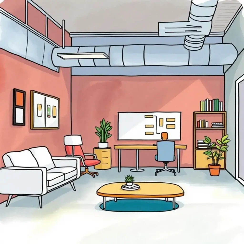 Space efficiency analysis report tool: Analyze and report on space effectiveness 1 Modern office space highlighting effective layout and utilization.
