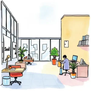 Open office space with workstations for collaboration and analysis.