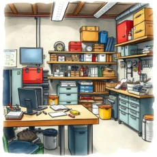 A well-organized workspace for managing spare parts inventory and equipment maintenance tasks.
