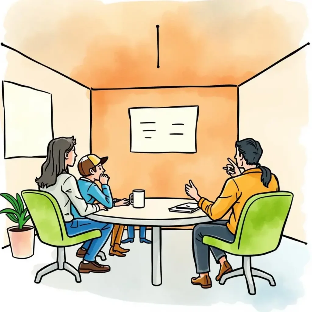 Discussion preparation tool: Generate key talking points for meetings efficiently 1 Team discussing key points in a meeting room for effective communication.